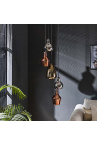 Hanglamp Hoya met 5 kappen in koper,chroom en goud