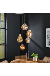 Hanglamp Havel met 5 amberkleur glazen kappen