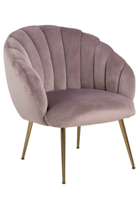 Fauteuil Haarby in luxe roze velours stof met goudkleurige